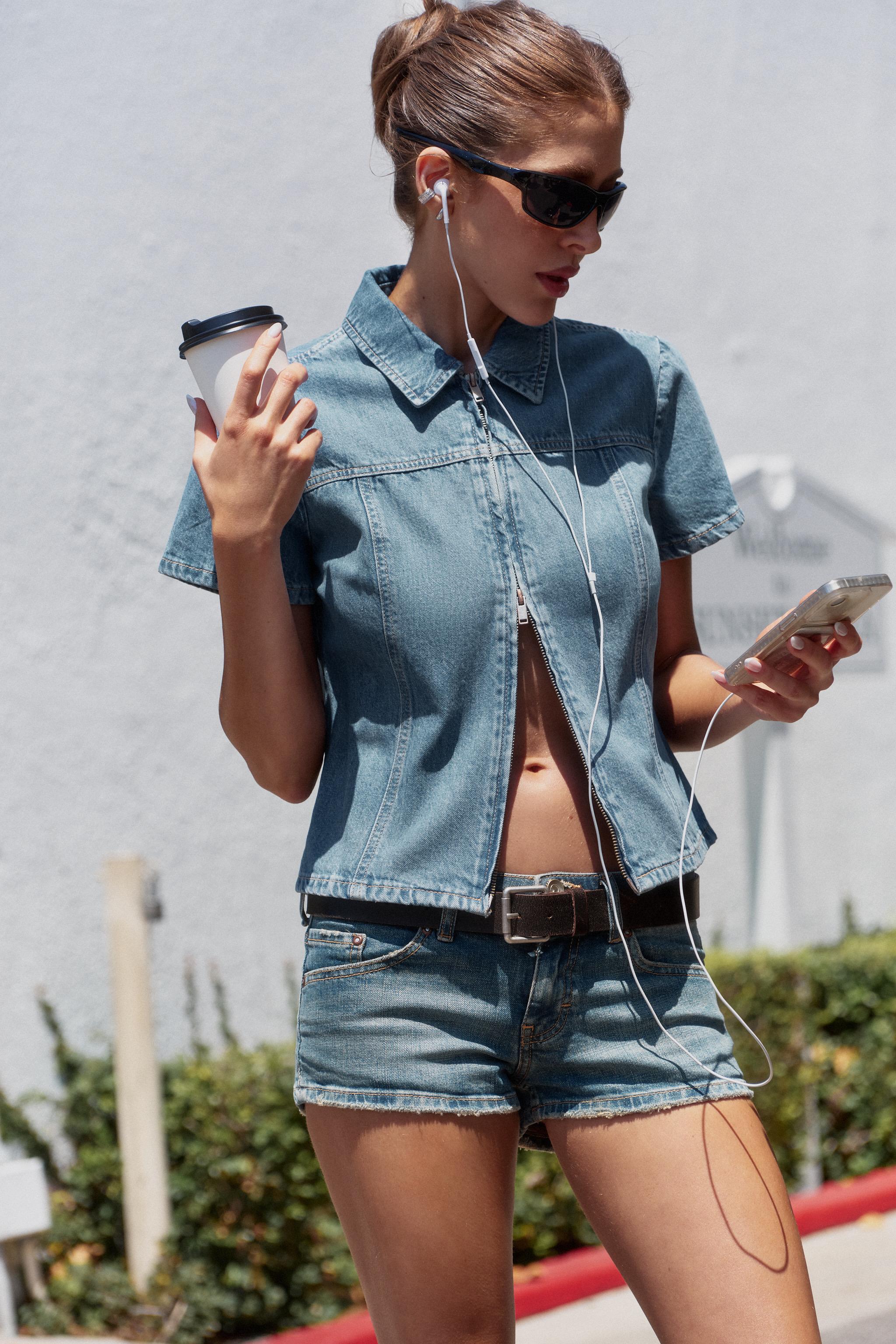 TRF ZIPPERED DENIM SHIRT